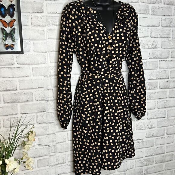 mudpie Tan & Black Samantha Dress Shirt Dress Size Medium Polka Dot - Picture 2 of 9